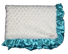 Cocalo Baby Teal Turquoise Green Cream Textured Ruffle Satin Trim Blanket