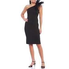 Eliza J Black One Shoulder Tulle Scuba Knee-Length Dress Size 6 NWT