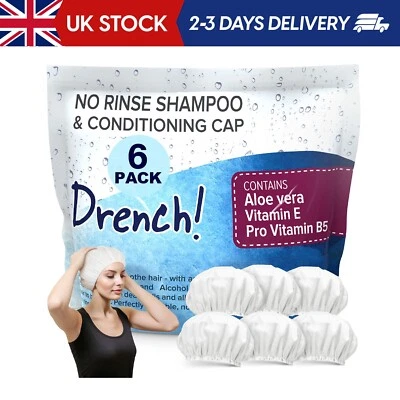 Drench! No Rinse Shampoo Caps - Waterless Shampoo and Conditioner Hair Wash Cap