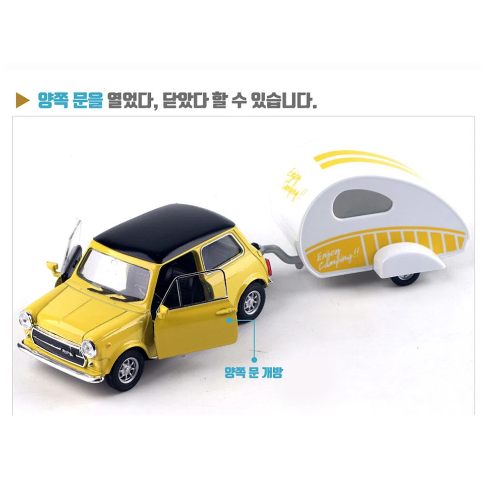 Mini Cooper Motor Car Caravan Diecast 1:38 Scale Miniature Toy - Image 3 of 4