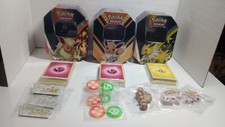 Lot Of 3 Collector Tins With Energy Cards Dices And Emblems