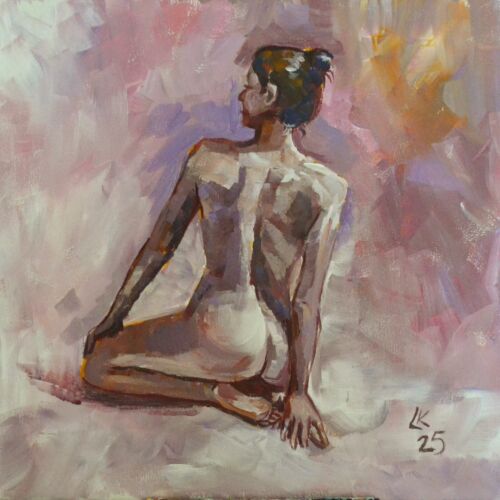 Woman Painting Original 15x15 Female Figure Impressionism Realism Signed Canvas