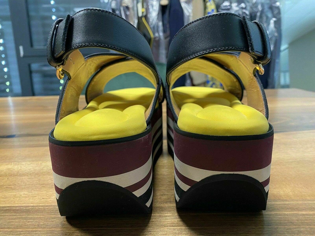 MARNI LEATHER MESH WEDGE PLATFORM SANDALS PLATEAU-SANDALEN