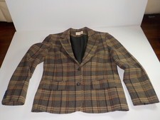 Vtg PENDLETON Brown Plaid 100 Virgin Wool Long Blazer Jacket Coat USA