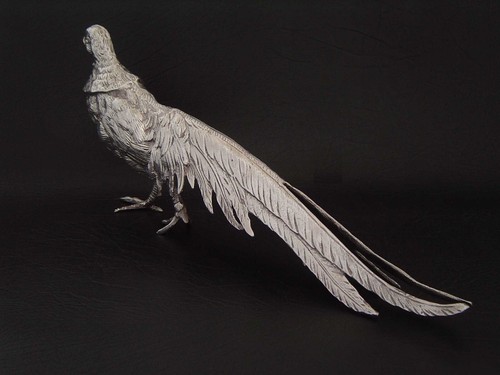 FINE PAIR VINTAGE SILVER PLATE COCK & HEN PHEASANT BIRD CENTERPIECE FIGURES - Picture 16 of 23