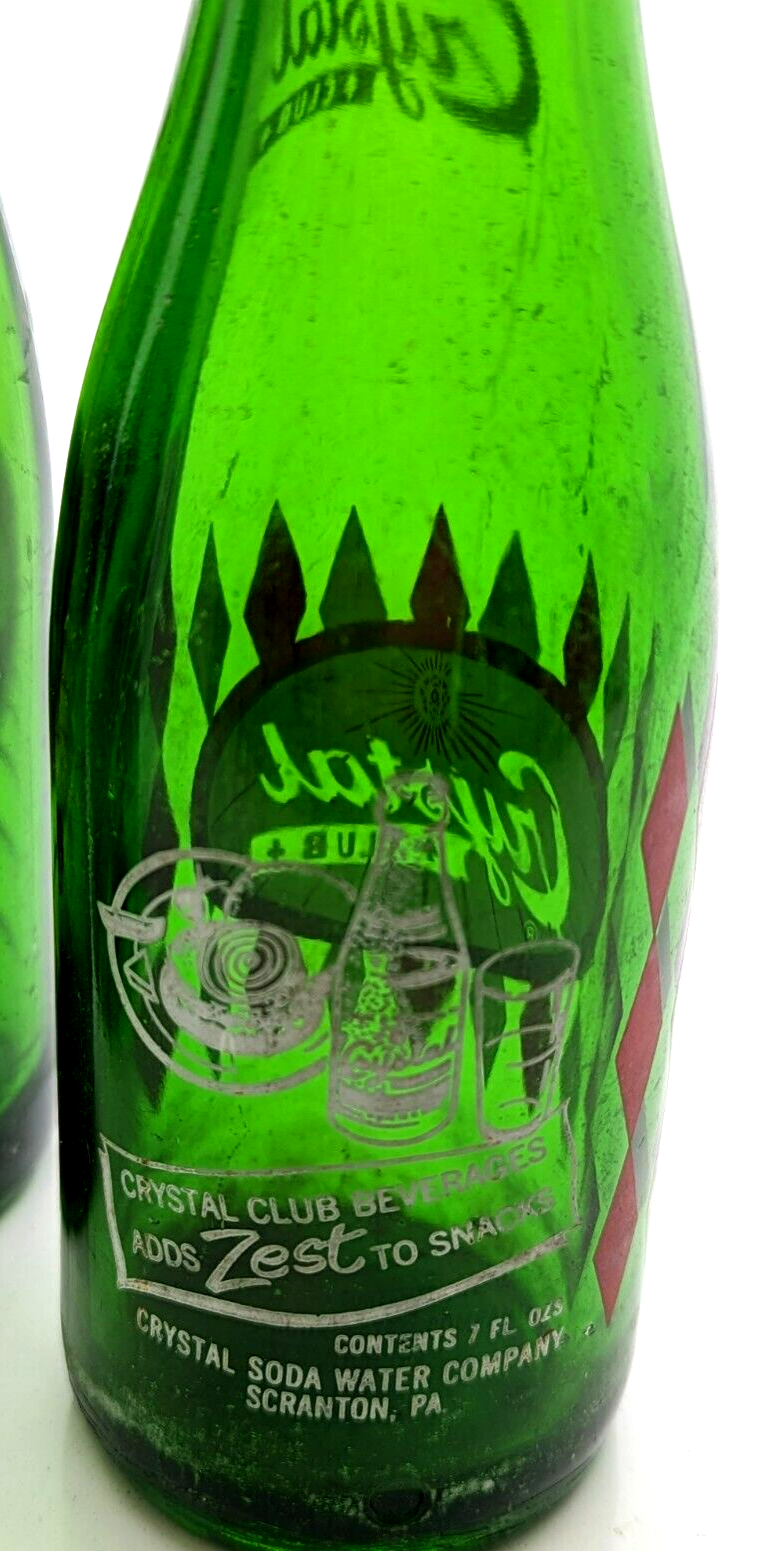 3 Vtg Crystal Club Different Glass Soda Bottles 7 oz FREE S&H 1960s