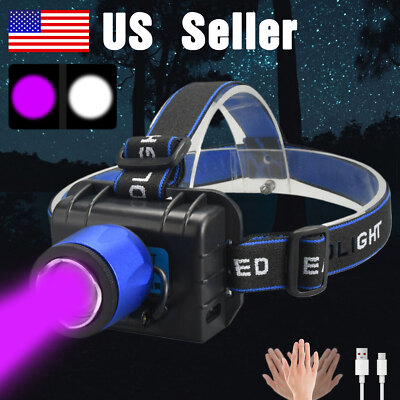 UV LED Zoom Light Headlamp Rechargeable Headlight light Head Lamp Outdoor US