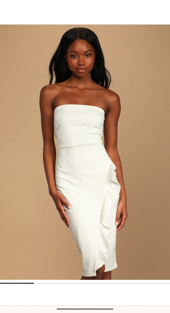 neutral bodycon dresses Lulus | Anika White Ruffled Strapless Dress | Size Small this versatile dress pairs