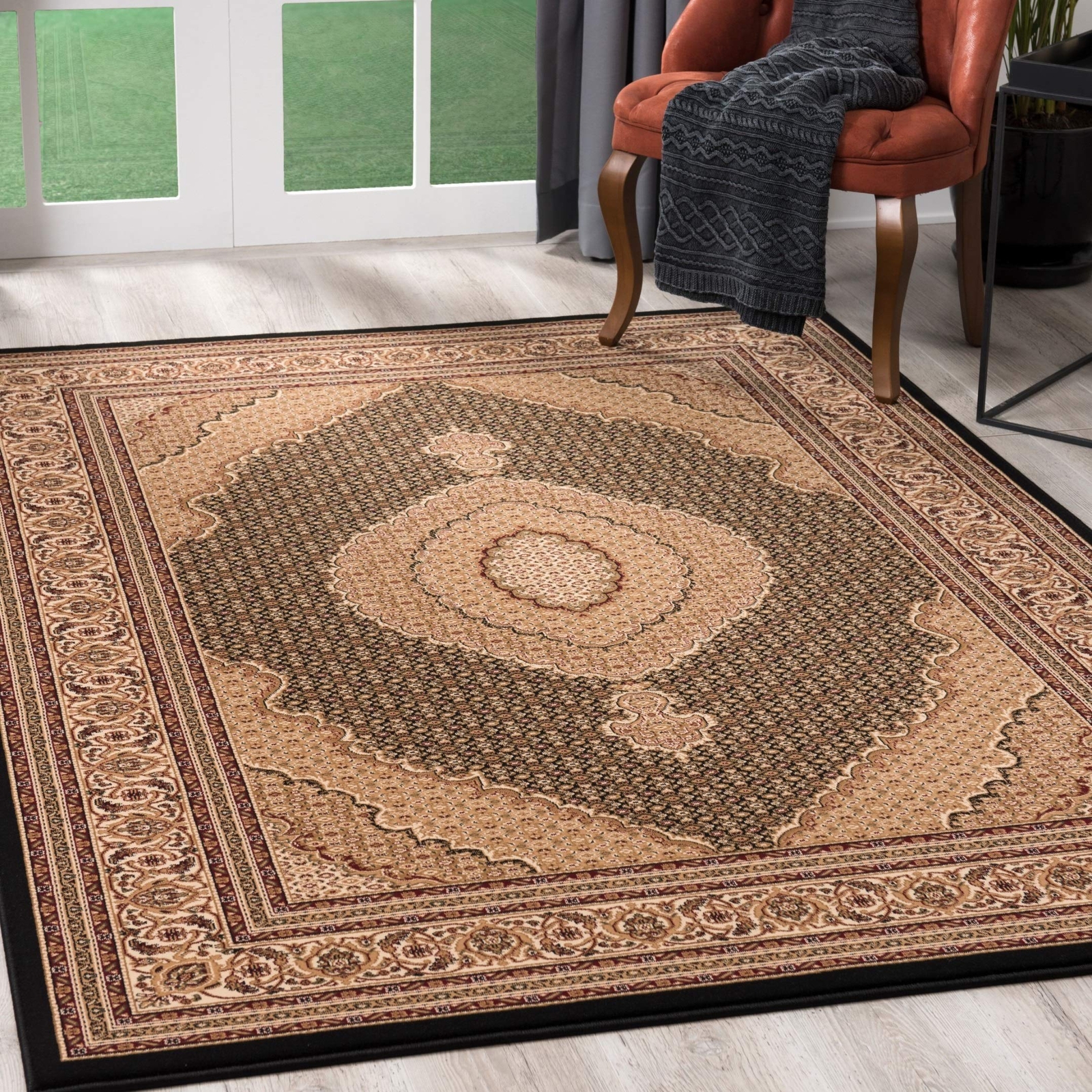 Majestic Moroccan Black Beige Area Rug for Living Room or Bedroom
