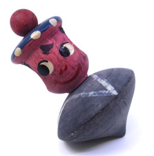 Antique Vintage wooden sailor spinning top trompo hand carved painted