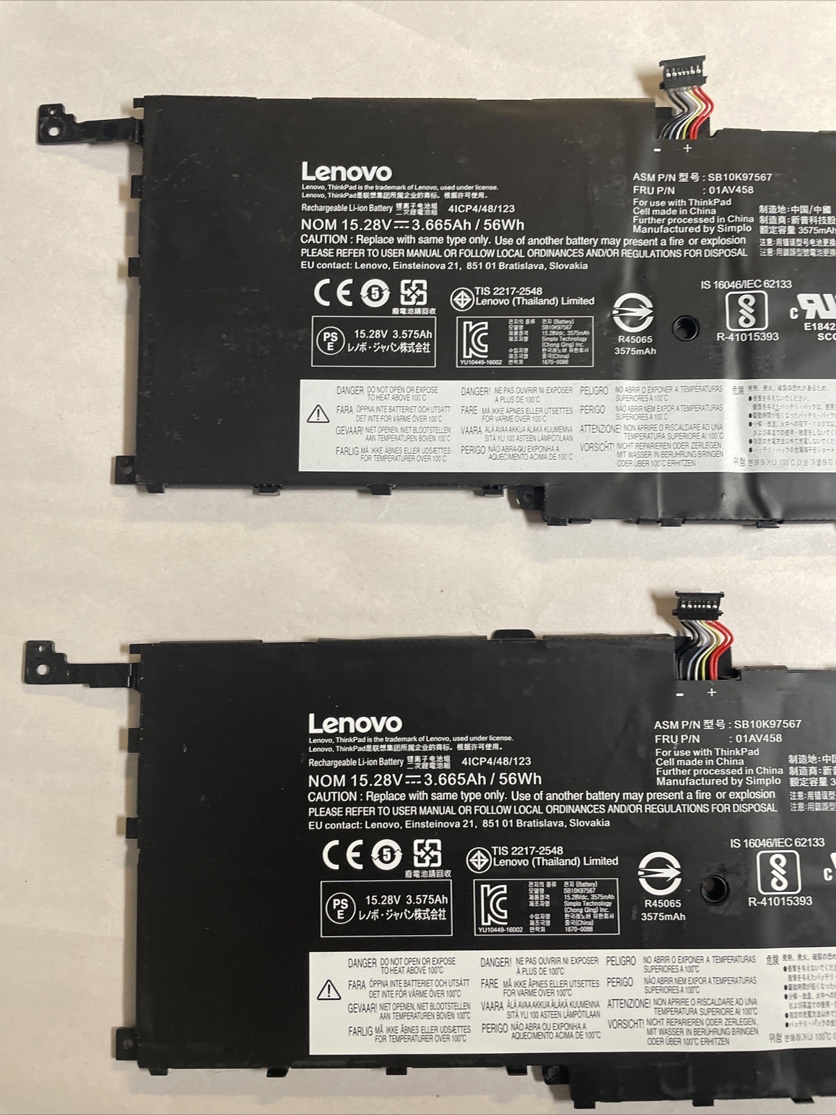Lot 2 Genuine Lenovo ThinkPad 01AV458 15.28V 56W X1 Yoga Gen 2
