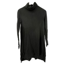 Eileen Fisher Women XXS Turtleneck Knee Length Tunic Dress Black Merino Wool NWT