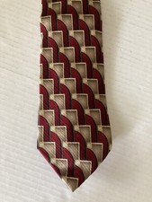 Savile Row Men's Necktie Tie Silk Red Tan Geometric Made in USA