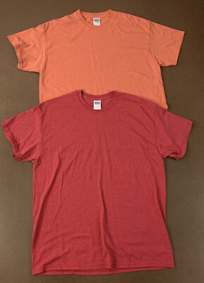 Lot of 2 Gilden Heavy Cotton Men's Size XL Red & Orange Short Sleeve T-Shirts