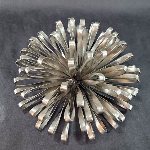 Metal Ribbon Art Sculpture Looped Silver 3D wall hanging Large 10 inch diameter