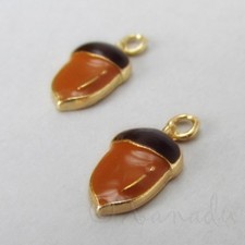 Acorn Charms - 17mm Gold Plated Enamel Autumn Pendants C3494 - 5, 10 Or 20PCs