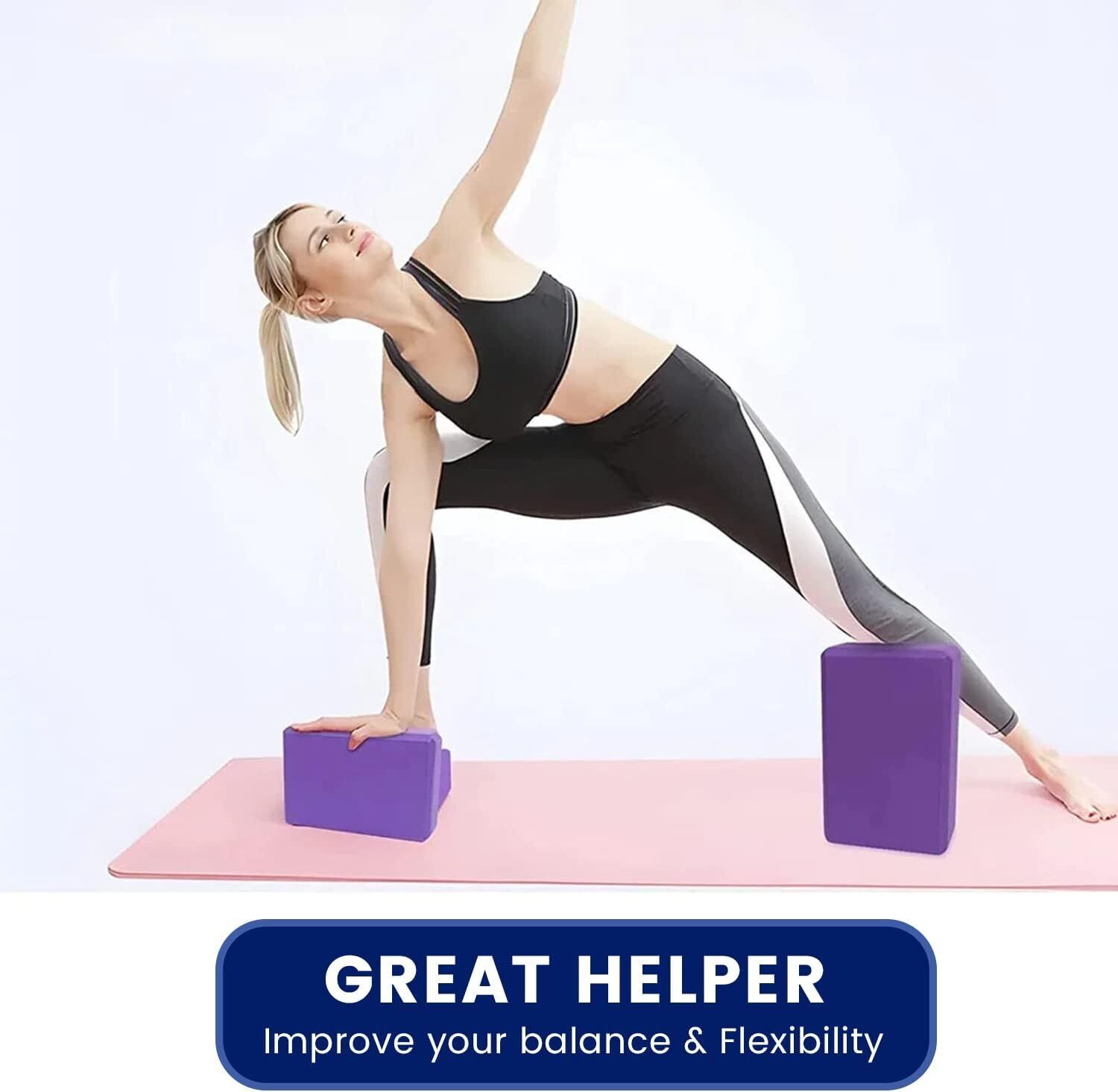 MAJA yoga blocks 2 pack with strap – nonslip Black, purple and grey