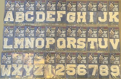 Iron-On Stick-On Paintable Embroidered Craft 2'' Letters & #'s White ---  U-Pick!