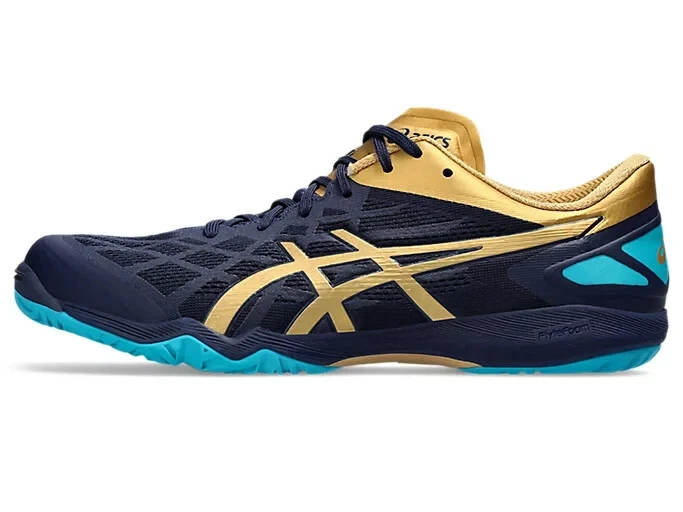Scarpe da ping pong Asics ATTACK DOMINATE FF 2 pavone oro puro 1073A010.403 2E