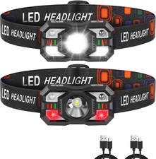 Linterna frontal recargable, linterna frontal LED con luz roja, paquete de 2