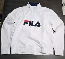 Fila Sweater Womens M White Pullover Sweatshirt 1/4 quarter Zip Medium Vintage