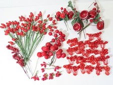Vintage Christmas Sprig Stem Berry Picks Craft Ornaments Lot Holly Decor C6380