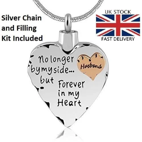 Husband Keepsake Heart Cremation Urn Pendant Ashes Necklace Funeral Memorial ,