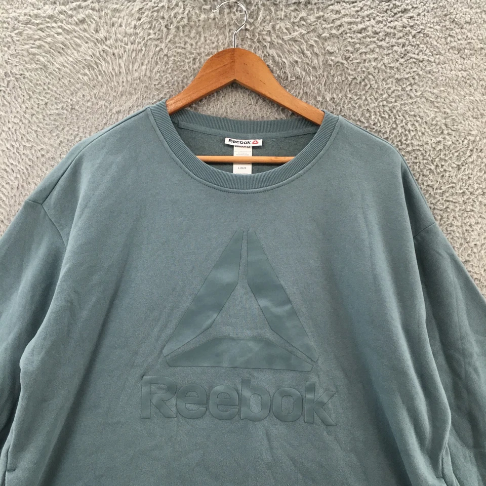 Sudadera Reebok Mujer L Verde Logo Repujado Manga Larga Pullover Cuello Redondo Foto 2 de 4