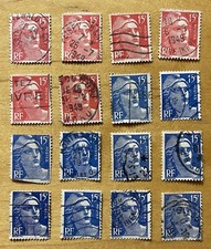 France Postage Stamp Lot Of 16 Marianne Postes 15F Red & Blue 1945 Used