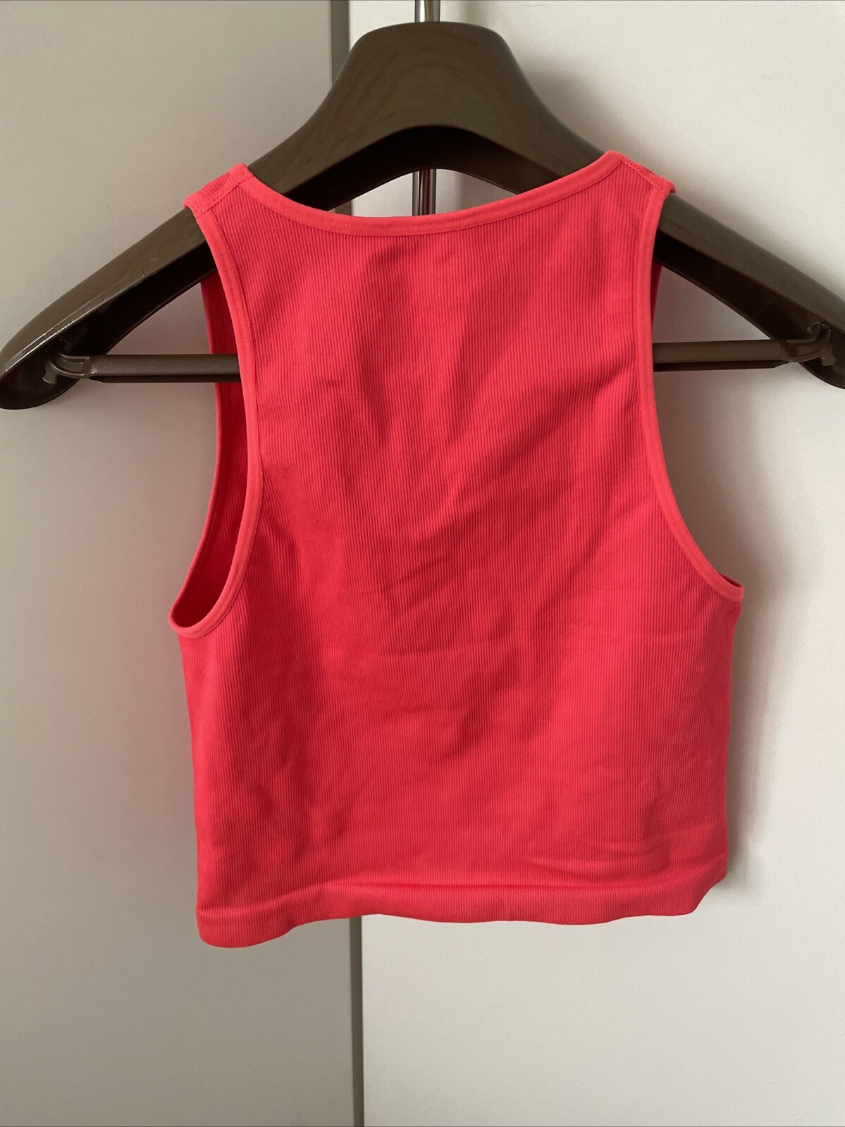 Womens PRIMARK Bright Neon Orange Pink Cropped Ribbed Vest Top - Medium image 7