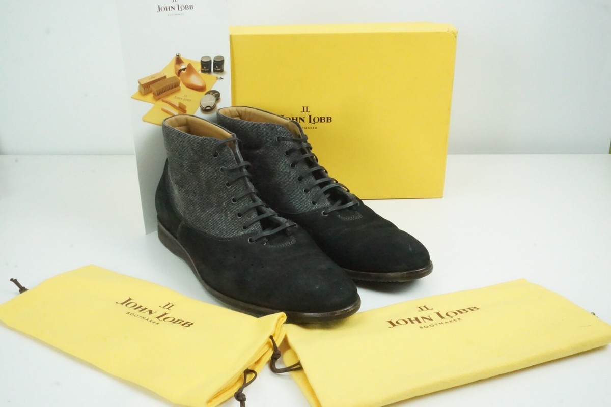 John Lobb Winner Boot Ebony Velveteen Charcoal Twill Boots Sz