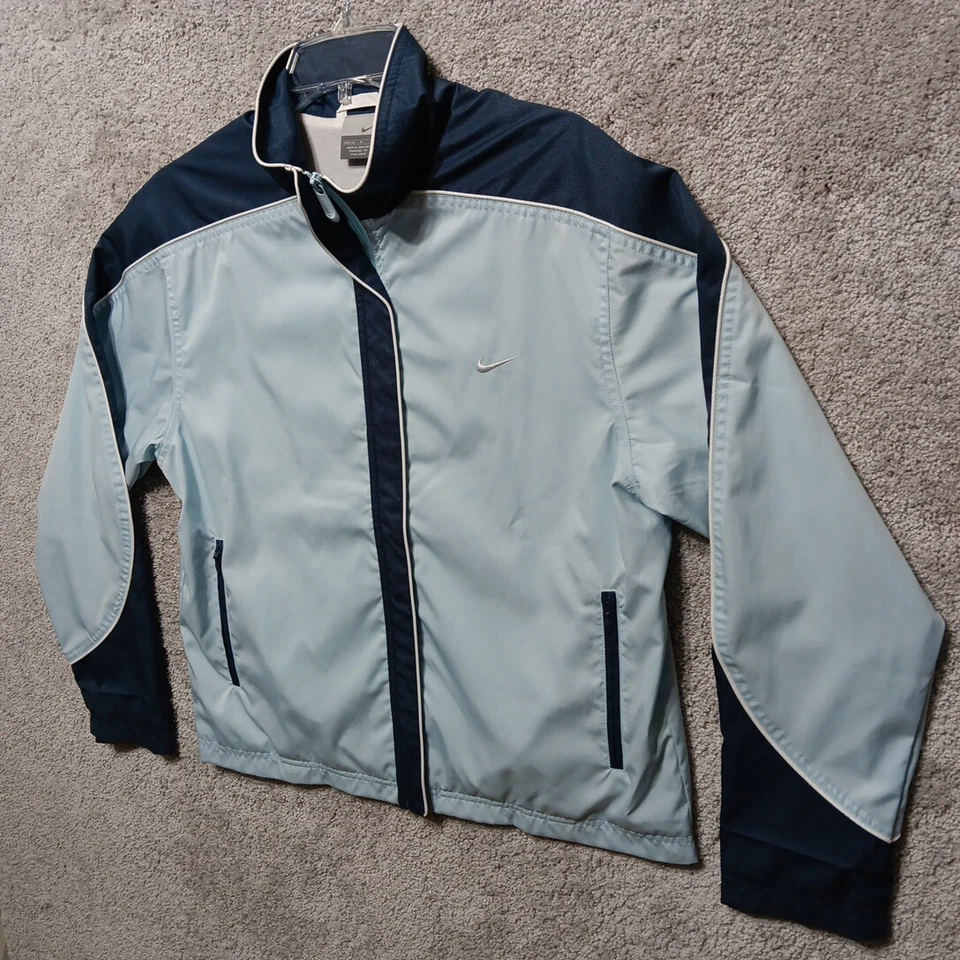 Chaqueta Nike De Colección Para Mujer Azul Mediana Cremallera Completa Calentamiento Equipo de Pista Y2K UNC #23 Foto 3 de 4
