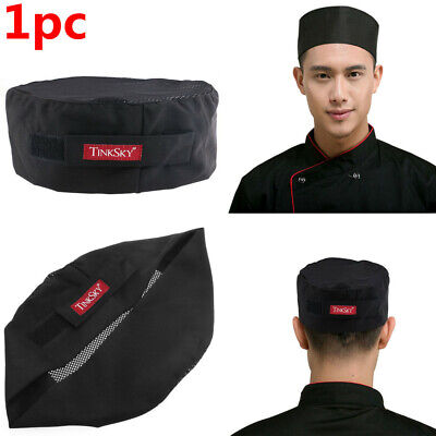 10 Pack Black Top Mesh Chefs Hat Caps Catering Cook Food Kitchen Round Cap Hats 