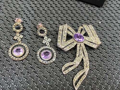 Ultra Diamonds Amethyst 925 Sterling Ohrringe und Anhänger ~ Vintage ~ mit Karton - Bild 5 von 12