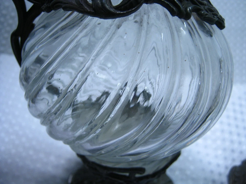 Par Antiguo Francés Plata Metal Cristal Ewer Claret Art Nouveau Victor Saglier Foto 3 de 4