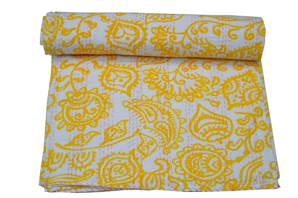 Colcha edredón Kantha de algodón hecho a mano india con estampado de cachemira  Foto 4 de 4