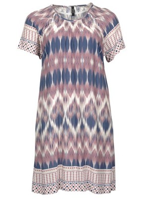 CISO, Kleid, Kurzarm, reine Viskose, allover gemustert, luftig leicht, rosa blau