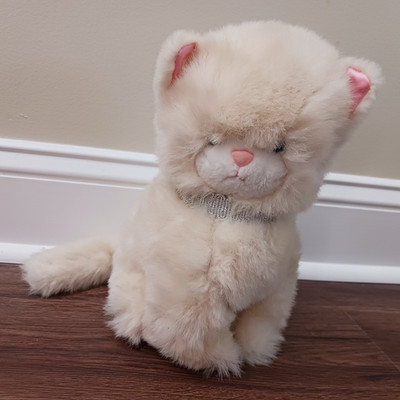 Vintage 1985 24K Polar Puff White Persian Cat Plush Silver Collar Blue Eyes 10''