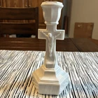 Vintage White Milk Glass Crucifix Cross Jesus Candlestick 9” Candle Holder
