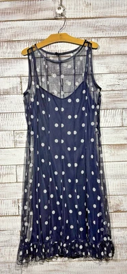 VINTAGE Y2K Jessica Howard Womens Polka Dot Sheer Mesh Overlay Midi Dress Size 8 - Image 1 of 4