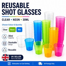 Reusable Shot Drinking Glasses Clear or Neon Party Bar Games Cups 30ml Bulk