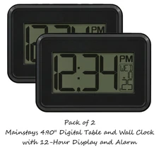 Mainstays 4.90" Digital Table and Wall Clock with 12-Hour Display n Alarm x2 pk