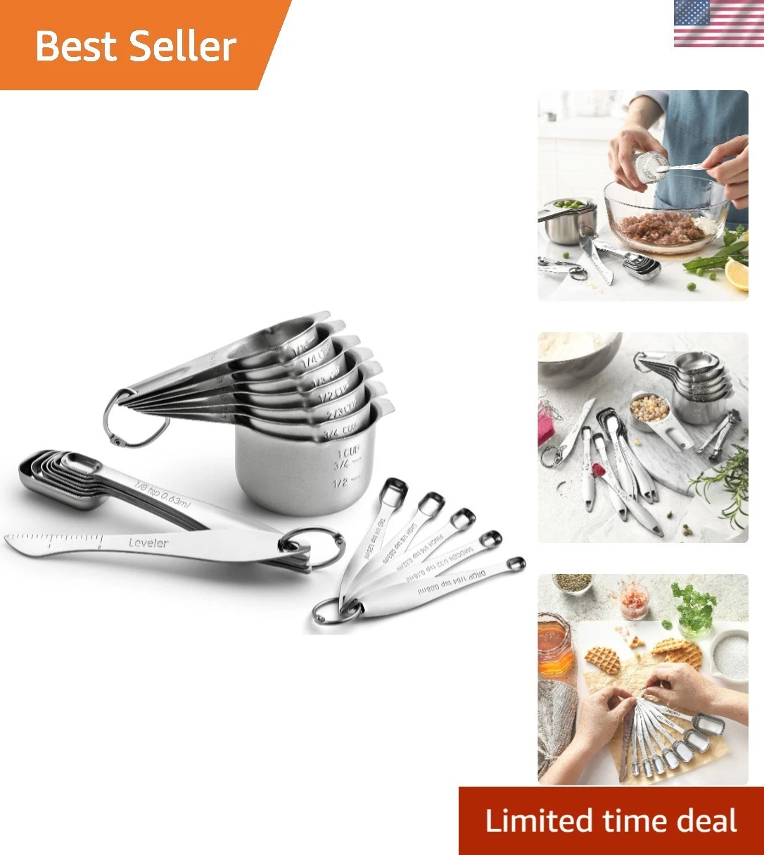 Stainless Steel Measuring Cups & Spoons Set of 20