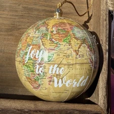 "Joy To The World" 3 Inch Map Globe Christmas Tree Ornament Holiday Ball Bulb