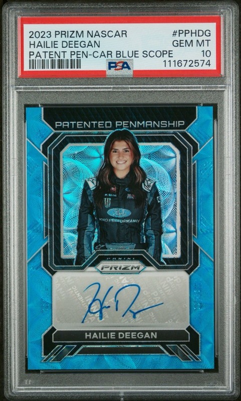 Hailie Deegan 2023 Panini Prizm Patented Penmanship Carolina Blue /75 PSA 10