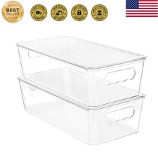 2pcs Clear Organizers and Storage Bins with Lids, Stackable Plastic Storage C...