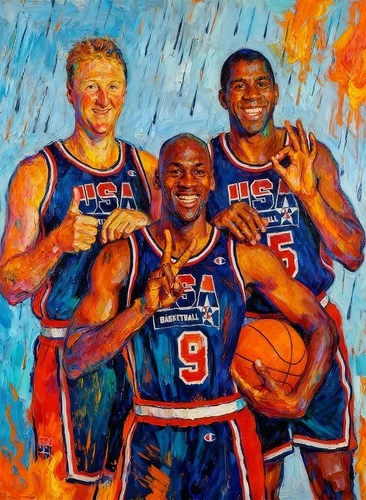 Michael Jordan Magic Johnson Larry Bird Dream Team USA Card Artist Signed /30