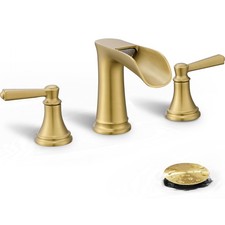 HEYMYTAP 8 Inch Brushed Gold Bathroom Faucet 3 Hole, Brass Waterfall Bathroom