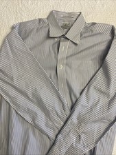 L.L. Bean Men's Blue Pinstriped Dress Long Sleeve Cotton Button Up Size LT