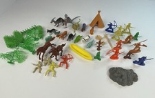 Vintage Plastic Toy Figure Lot Cowboys Indians Western Dinosaurs Animals